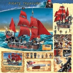 Pirates Of The Caribbean Ship Queen's Revenge Warship Black Pearl Sailboat Building Block Bricks MOC 4195 Assembly Toys Kid Gift