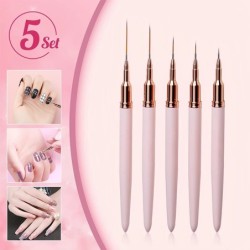 5 db Nail Art Liner ecsetek szett hosszúkás vonalak csíkozás rajz UV gél festés körömtervező toll professzionális manikűr eszköz