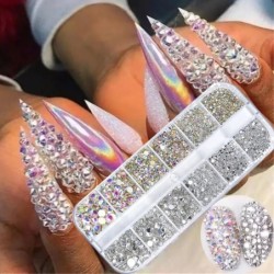 Nail Art strassz készlet 2400db Nail Gems Ab lapos hátú strassz drágakő kövek tároló rendszerezővel a fényes nyaraláshoz