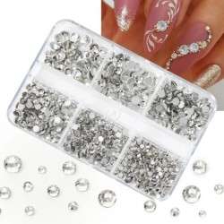 Nail Art strassz készlet 2400db Nail Gems Ab lapos hátú strassz drágakő kövek tároló rendszerezővel a fényes nyaraláshoz