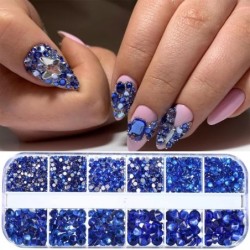 Nail Art strassz készlet 2400db Nail Gems Ab lapos hátú strassz drágakő kövek tároló rendszerezővel a fényes nyaraláshoz