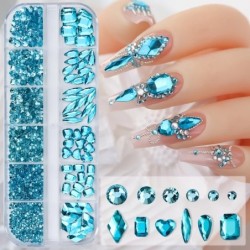 Nail Art strassz készlet 2400db Nail Gems Ab lapos hátú strassz drágakő kövek tároló rendszerezővel a fényes nyaraláshoz