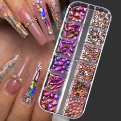 Nail Art strassz készlet 2400db Nail Gems Ab lapos hátú strassz drágakő kövek tároló rendszerezővel a fényes nyaraláshoz