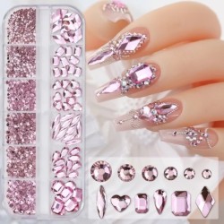 Nail Art strassz készlet 2400db Nail Gems Ab lapos hátú strassz drágakő kövek tároló rendszerezővel a fényes nyaraláshoz