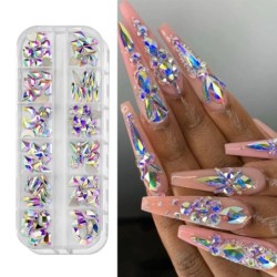 Nail Art strassz készlet 2400db Nail Gems Ab lapos hátú strassz drágakő kövek tároló rendszerezővel a fényes nyaraláshoz