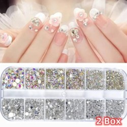 Nail Art strassz készlet 2400db Nail Gems Ab lapos hátú strassz drágakő kövek tároló rendszerezővel a fényes nyaraláshoz