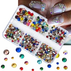 Nail Art strassz készlet 2400db Nail Gems Ab lapos hátú strassz drágakő kövek tároló rendszerezővel a fényes nyaraláshoz