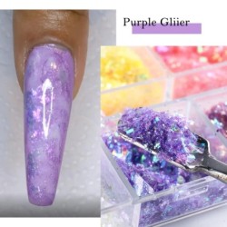 12 Grids 3D Flakes Aurora Nail Glitter Flakes Köröm Vaskos flitterek Holografikus opál púder manikűr körmökhöz Kiegészítők