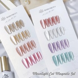 BORN PRETTY 10ml Double Light Moonlight Cat mágneses zselés körömlakk szett, fehér ezüstfényű köröm áztatás UV LED UV gél készle