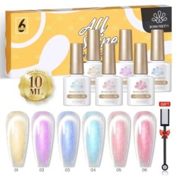 BORN PRETTY 10ml Double Light Moonlight Cat mágneses zselés körömlakk szett, fehér ezüstfényű köröm áztatás UV LED UV gél készle