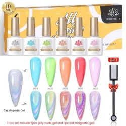 BORN PRETTY 10ml Double Light Moonlight Cat mágneses zselés körömlakk szett, fehér ezüstfényű köröm áztatás UV LED UV gél készle