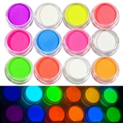 12db/Szett Phosphor Luminous Powder Pigment Bright Luminescent Powder Glow In the Dark Colorful Glitters Gél Lakk Dekoráció *