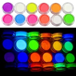 12db/Szett Phosphor Luminous Powder Pigment Bright Luminescent Powder Glow In the Dark Colorful Glitters Gél Lakk Dekoráció *