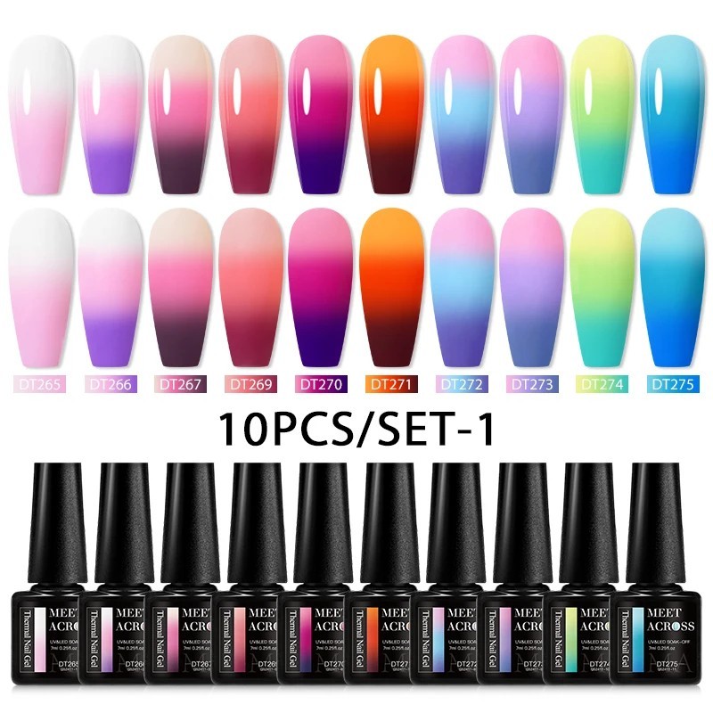 MEET ACROSS 10 DB/Szett Gél körömlakk Fluoreszkáló Neon Tavaszi Nyári Félig Permanens Soak Off Nail Art Lakk UV Gél körömre