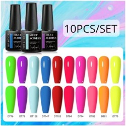 MEET ACROSS 10 DB/Szett Gél körömlakk Fluoreszkáló Neon Tavaszi Nyári Félig Permanens Soak Off Nail Art Lakk UV Gél körömre