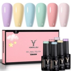 YOKEFELLOW 6 DB Pasztell zselés körömlakk szett Tavaszi Nyári Gél Lakk Macaron Candy Sweet Color Soft Pink Sárga Lila Gél Lakk