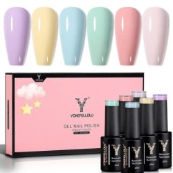 YOKEFELLOW 6 DB Pasztell zselés körömlakk szett Tavaszi Nyári Gél Lakk Macaron Candy Sweet Color Soft Pink Sárga Lila Gél Lakk