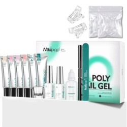 NAILPOP 6 Colors Poly körömhosszabbító gél készlet Nude Pink Komplett kezdőkészlet alapozó fedőréteggel kezdő köröm DIY Női aján