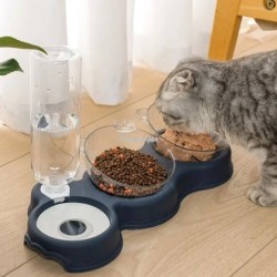 Pet Cat Bowl Automata adagoló 3 az 1-ben Kutya macskaeledel tál szökőkúttal Dupla tál ivótál megemelt állványos edénytálak macsk