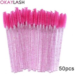 OKAYLASH 50 db eldobható mikro csillogó szempilla szempillaspirál pálca Mini Crystal szempilla kefe fésű rózsaszín fehér orsók