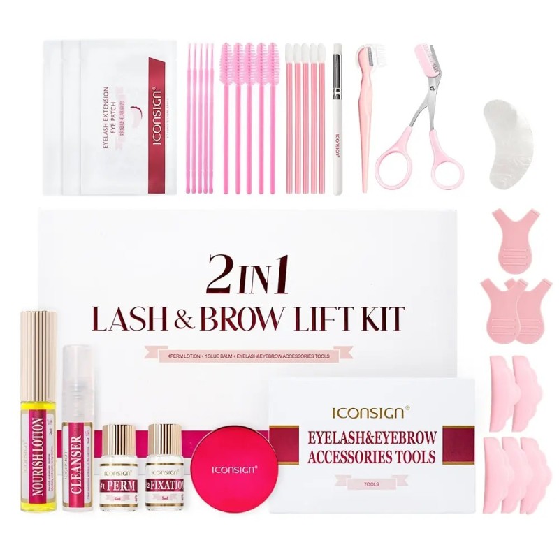 ICONSIGN 2IN1 Professzionális Fast Perming Lash Liftng Kit, 6-8 hétig tartó szempillaspirál szempilla javító szemöldök lamináló 