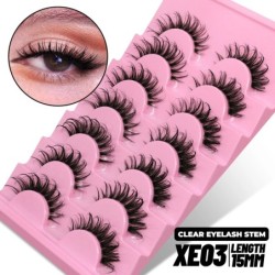 GROINNEYA Invisible Band Lashes 5/7 pár 3d Mink Lashes rövid hosszúságú átlátszó szár puha, természetes hatású szempilla hosszab