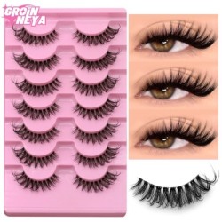 GROINNEYA Invisible Band Lashes 5/7 pár 3d Mink Lashes rövid hosszúságú átlátszó szár puha, természetes hatású szempilla hosszab