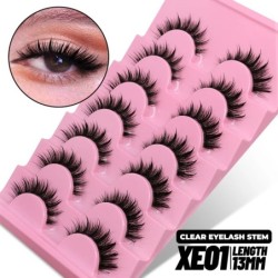 GROINNEYA Invisible Band Lashes 5/7 pár 3d Mink Lashes rövid hosszúságú átlátszó szár puha, természetes hatású szempilla hosszab