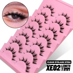 GROINNEYA Invisible Band Lashes 5/7 pár 3d Mink Lashes rövid hosszúságú átlátszó szár puha, természetes hatású szempilla hosszab