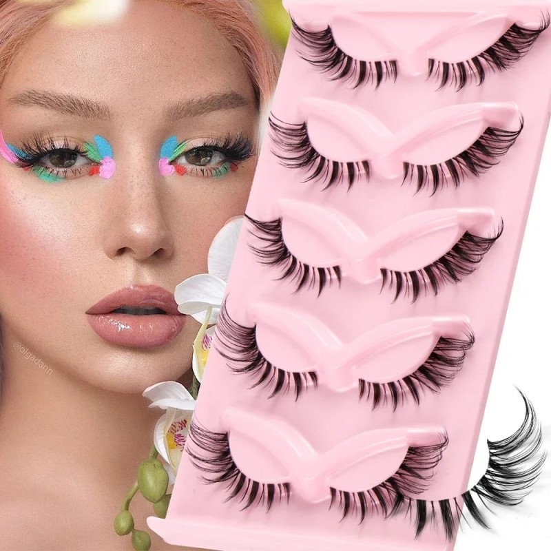 5 pár műszempilla Cat Eye természetes kúpos félszempilla Rókaszem Szárnyas macskaszem Mink szempilla meghosszabbító smink