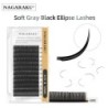 NAGARAKU Flat Ellipse Eyelash Split Tips matt szürke fekete színű szuper puha gyengéd természetes szempilla hosszabbító lapos fo