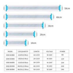 Szupervékony LED-ek akváriumi világítás vízinövény-világító 18-75 cm-es, kihúzható vízálló kapcsos lámpán akváriumhoz