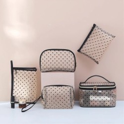 5pcs/Set Mesh Makeup Bags Black&Heart Portable Cosmetic Pouches Washbag