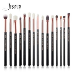 Jessup sminkecset készlet 15db Sminkecset Eszközkészlet Eye Liner Shader természetes-szintetikus haj Rose Gold/Black T157