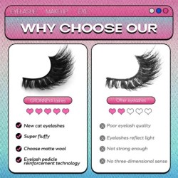 GROINNEYA Cat Eye Lashes Faux Mink Szempilla Természetes hosszú Szárnyas Vég Szem Megnyújtott Szempilla Faux Cils Szempilla Hoss