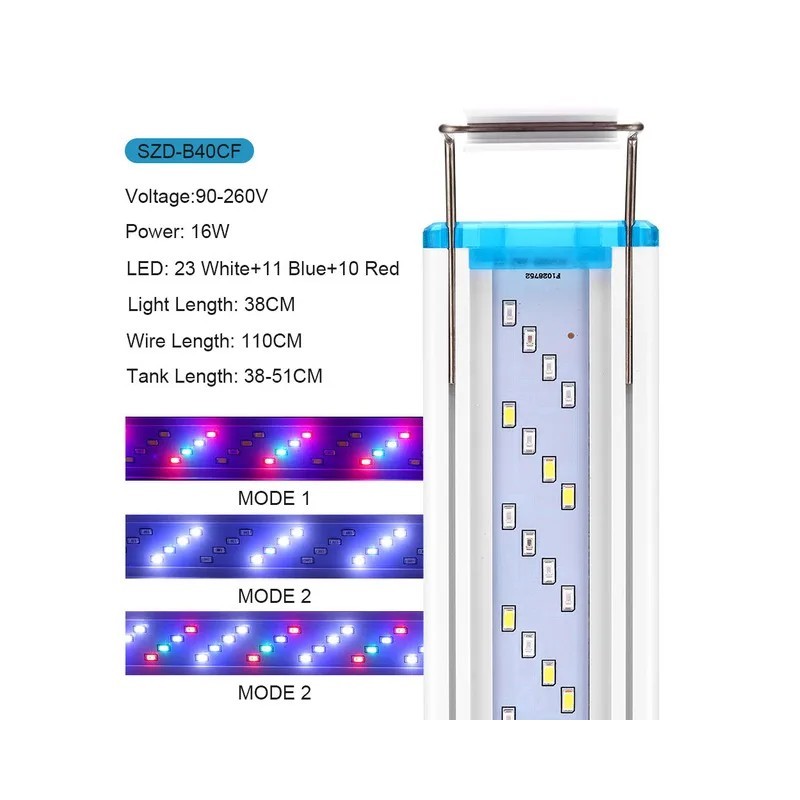 Szupervékony LED-es akváriumi ledlámpa RGB vízinövény-világító 18-58 cm-es kihúzható kapocs akvárium 90-260V színes lámpákhoz