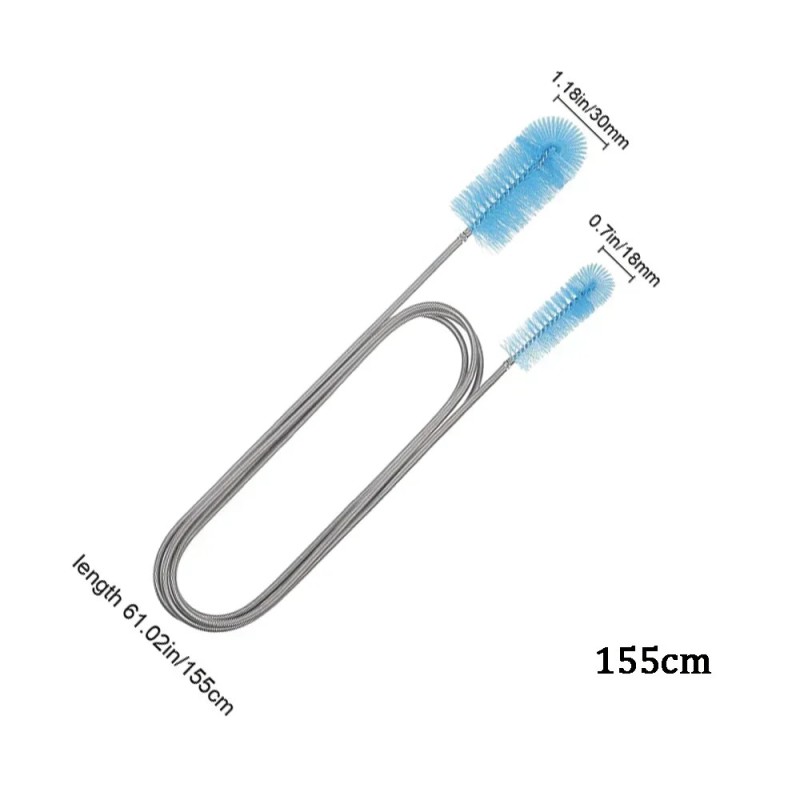 90/155/200 cm-es akváriumtisztító kefe a tömlő levegőcsőhöz, rozsdamentes acél, rugalmas, kétvégű csőkefe akvárium-tartozékok