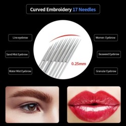 100 DB 0,25 mm-es 17 tűs tetováló tűk penge szemöldök ajak tartós smink tetováló pengék 3D hímzéshez Kézi Microblading toll