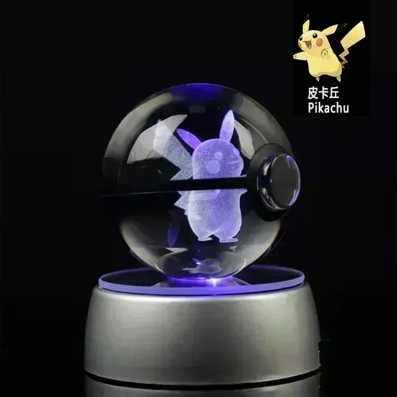 Pokémon Crystal Ball 3D játékok Snorlax Mewtwo Pikachu figurák Pokémon gravírozású modell LED fényalappal Gyerekeknek ajándék gy