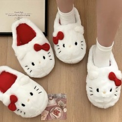 Sanrio Hello Kitty plüss papucs rajzfilm Kt macska meleg téli beltéri papucs lapos alkalmi csúszásmentes lányoknak otthoni cipők