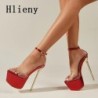 Hlieny Summer Sexy PVC Transparen Open Peep Toe Platform magas sarkú csatos pántos szandál Női éjszakai klub pole tánccipő