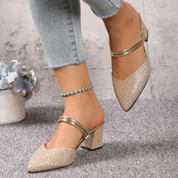 Gold Silver Bling magassarkú szivattyúk Női divatos hátpántos felcsúsztatható participő Női hegyes orrú slingbacks vastag sarkú 