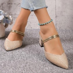 Gold Silver Bling magassarkú szivattyúk Női divatos hátpántos felcsúsztatható participő Női hegyes orrú slingbacks vastag sarkú 