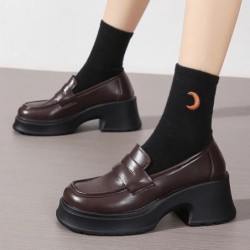 Lucyever Pu Bőr Platform Loafers Női 2023 Brit stílusú Vastag Sarkú Oxfords Cipők Női Csúszás College Gothic Cipők