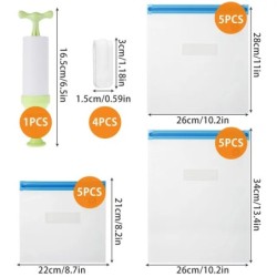 20 db újrafelhasználható vákuum élelmiszertároló zacskók kézi szivattyúval Élelmiszer minőségű műanyagból készült Sous Vide zacs