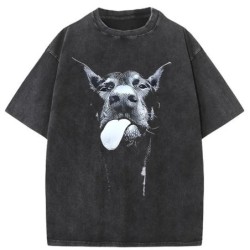 Férfi Gothic Letter Dog Nyomtatott póló Hip Hop Streetwear Punk Nyári Vintage Mosott Oversized pólók Felsők férfi ruházat