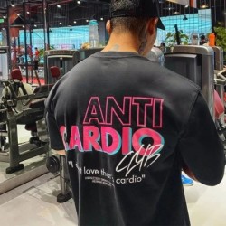 ANTI CARDIO Alkalmi Túlméretezett, rövid ujjú pamut póló Gym Fitness Férfi Edzés Edzés Pamut pólók Top új divat ruhák