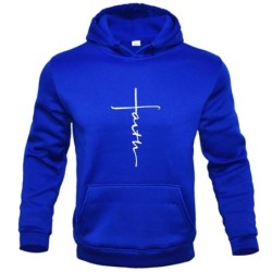 "Faith" Men's Casual Sports Hooded Crew Neck Oversized Fashion Letter Print Sweatshirt Fleece Hoodie Men's Clothing Fashion