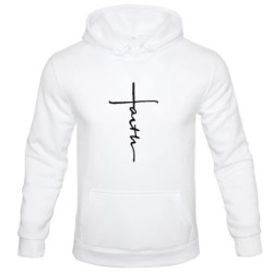 "Faith" Men's Casual Sports Hooded Crew Neck Oversized Fashion Letter Print Sweatshirt Fleece Hoodie Men's Clothing Fashion