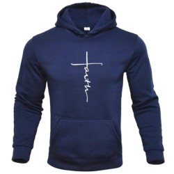 "Faith" Men's Casual Sports Hooded Crew Neck Oversized Fashion Letter Print Sweatshirt Fleece Hoodie Men's Clothing Fashion